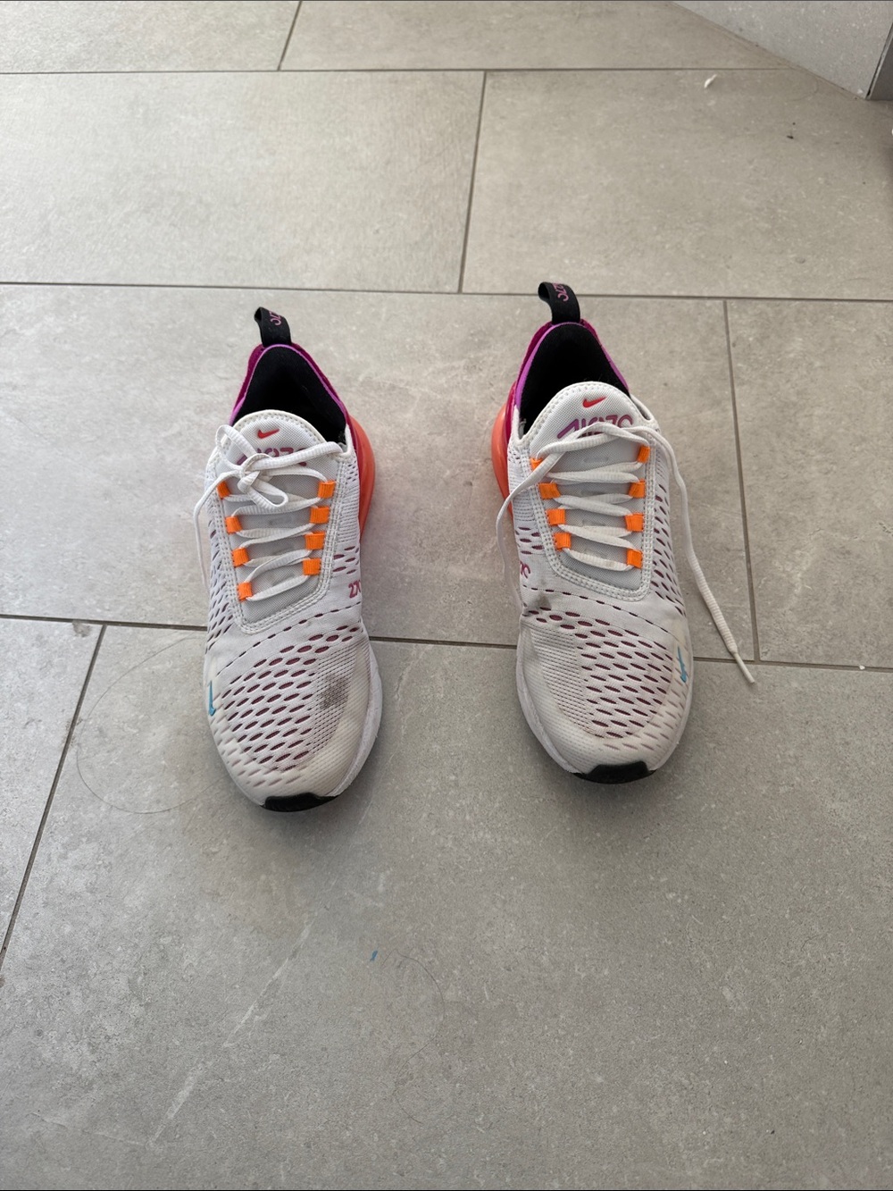 Nike White Sneakers with Pink and Orange Accents